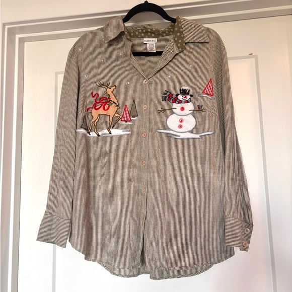 Vintage Fashion Bug Plaid Christmas Embroidered Button Up Collared Shirt 18/20 W - Picture 1 of 14